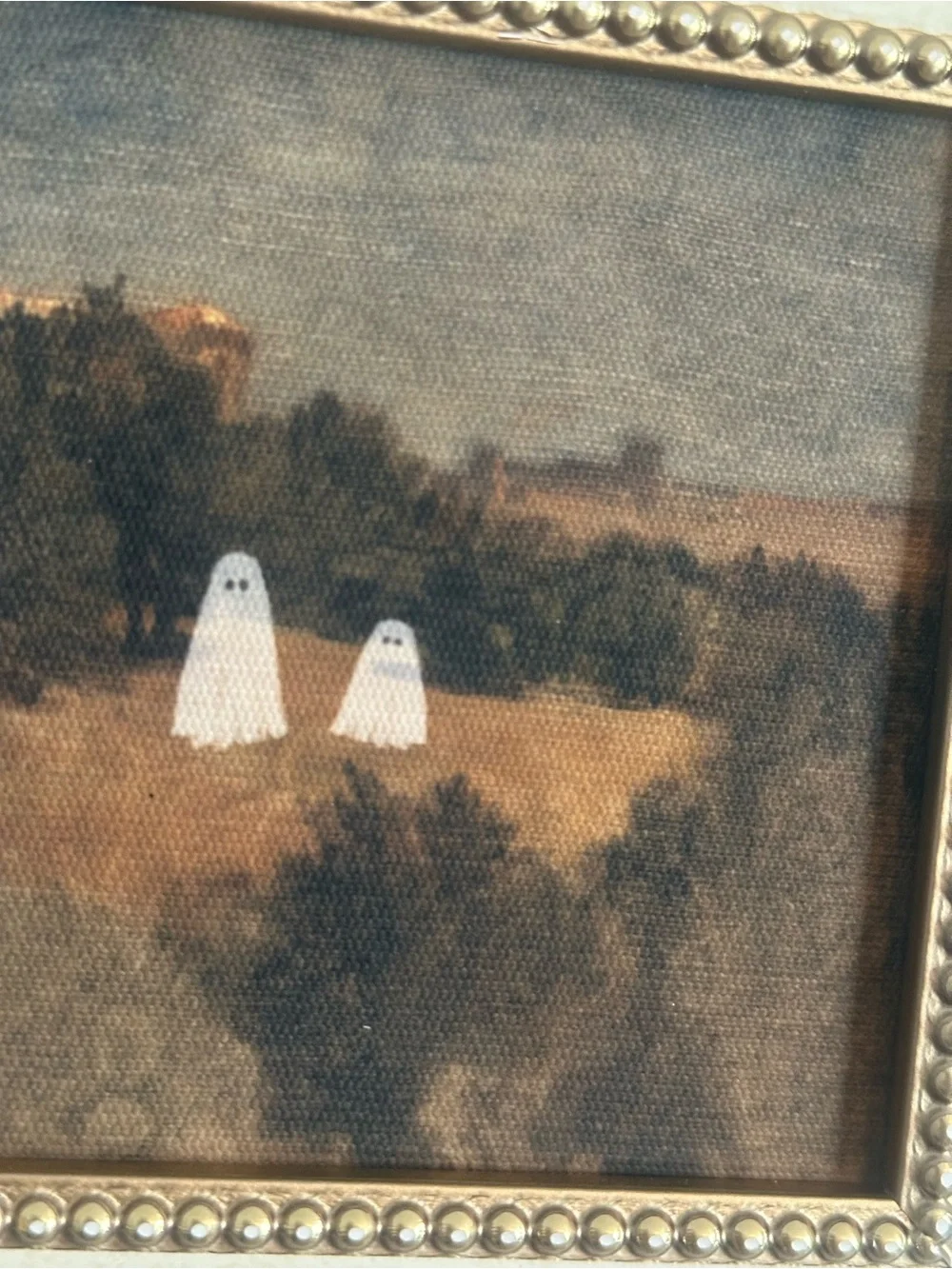Halloween White Framed Wall Art scenery landscape with Ghosts